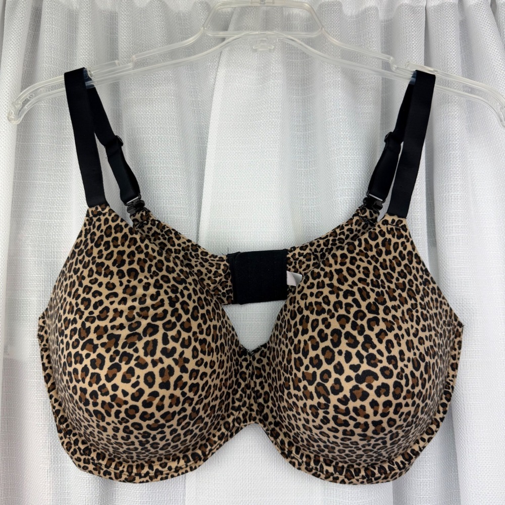Auden The Superstar Leopard Print T-Shirt Bra Tan Black 42DDD Underwire
